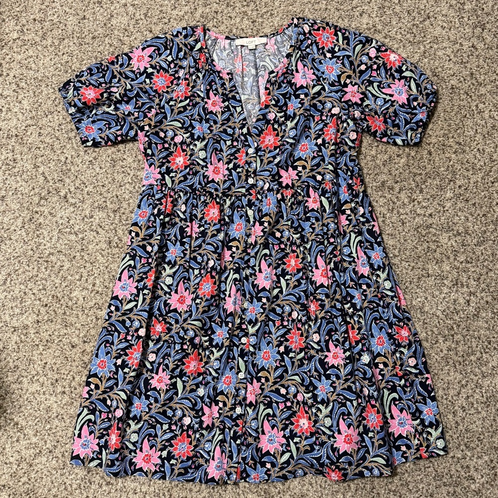 LOFT Spring Bloom Button Swing Dress